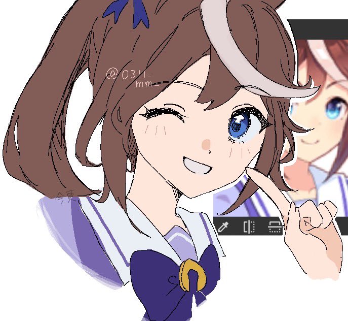0311_mm, 1girl, animal_ears, blue_eyes, blush, bow, brown_hair, ear_bow