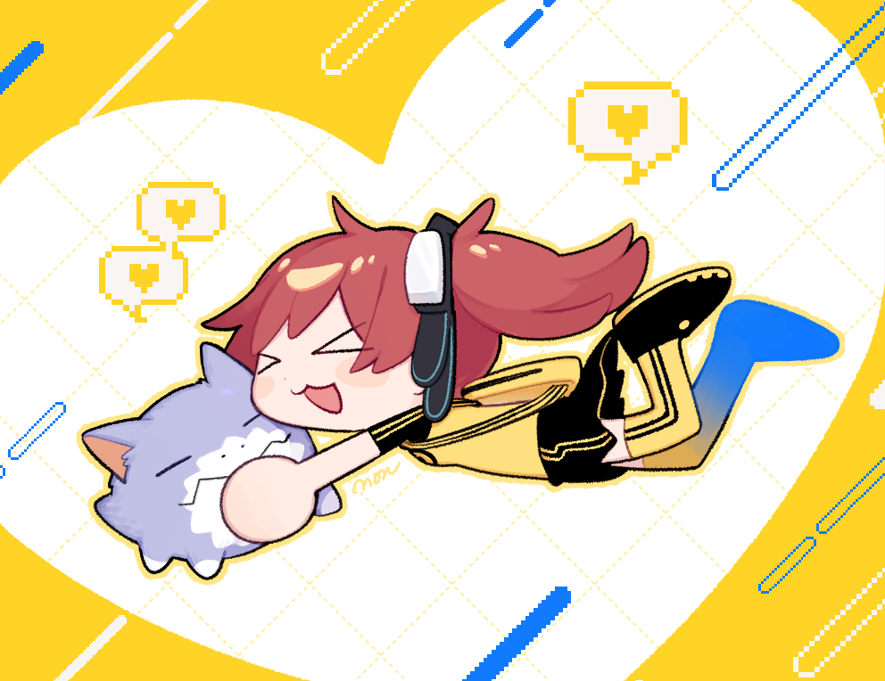 >_<, 1girl, :3, aiba_ami, black_skirt, breasts, chibi, digimon