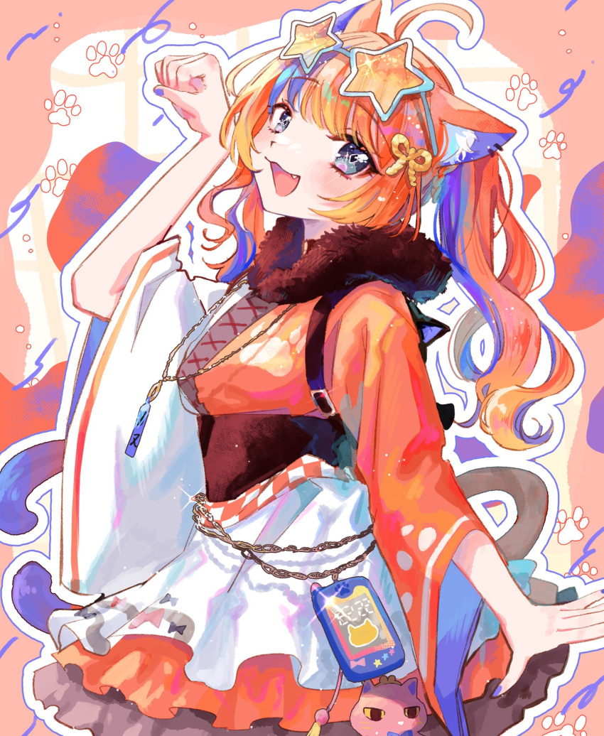 1girl, 3968, :3, ahoge, animal_ear_fluff, animal_ear_piercing, animal_ears, apron