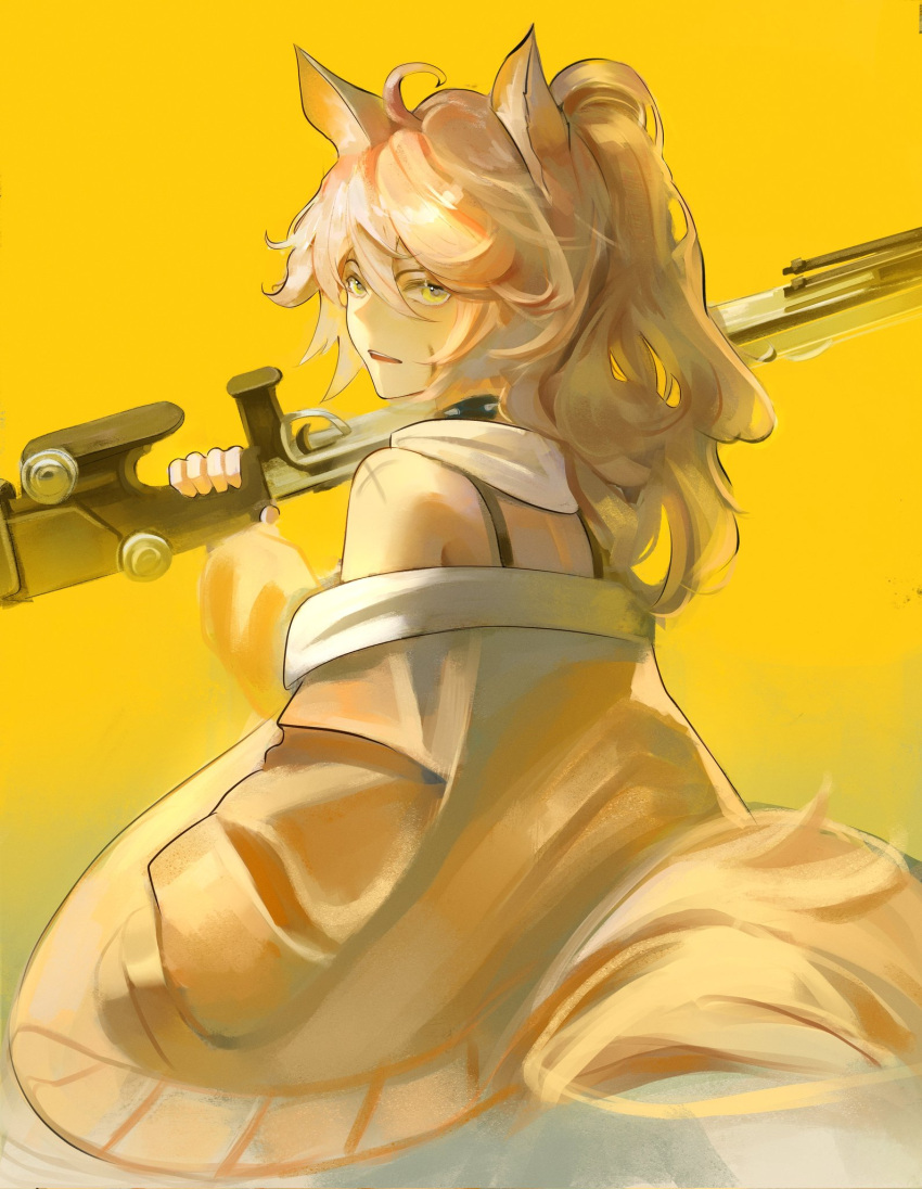 1girl, ahoge, animal_ear_fluff, animal_ears, arknights, black_collar, blyskawica_(flandre5carlet), collar