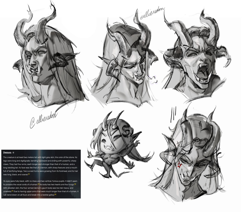 1boy, alternate_costume, breath, chibi, chibi_inset, demon_boy, demon_horns, ellieaedon