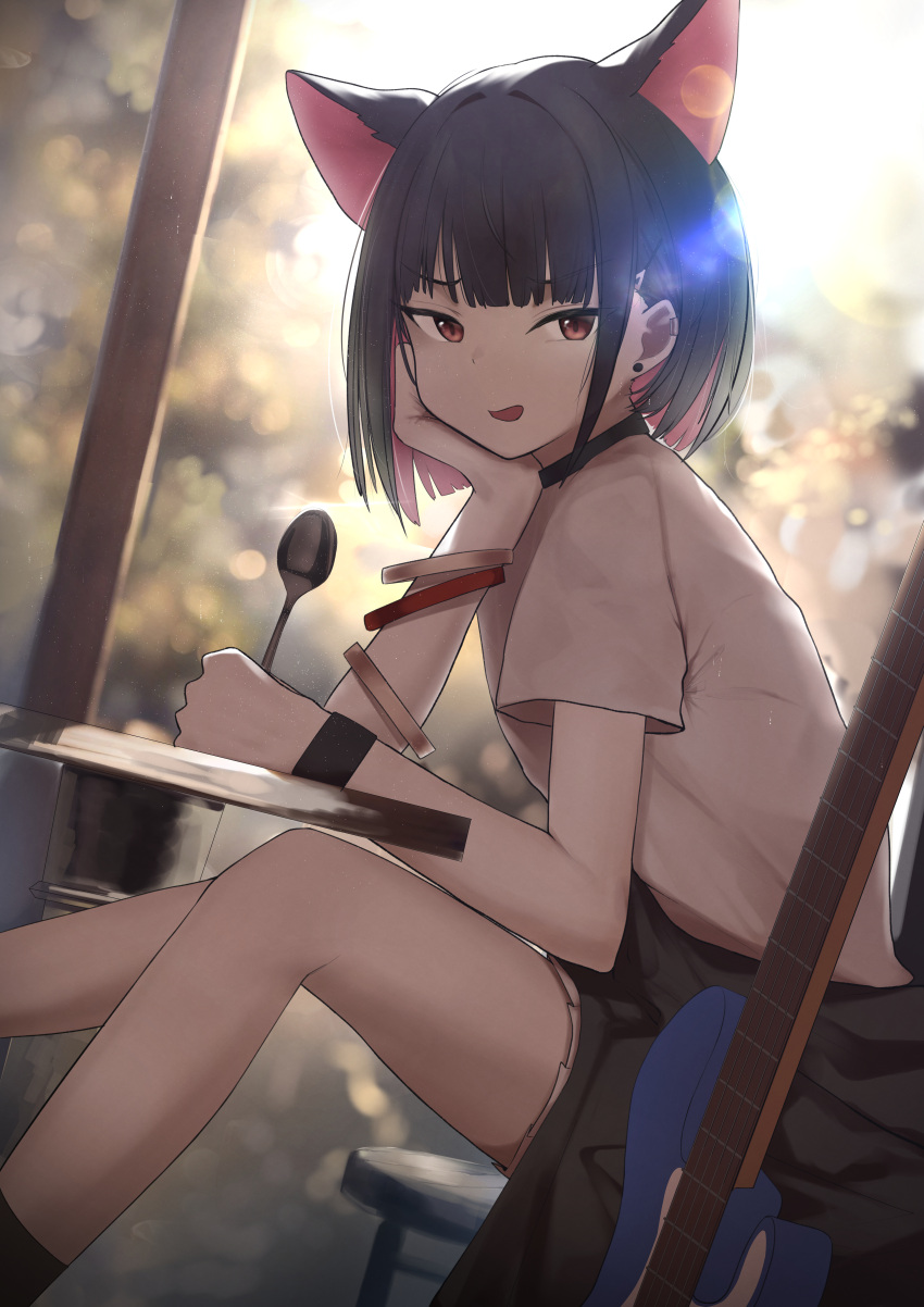 1girl, absurdres, animal_ears, backlighting, black_choker, blue_archive, blunt_bangs, blunt_ends