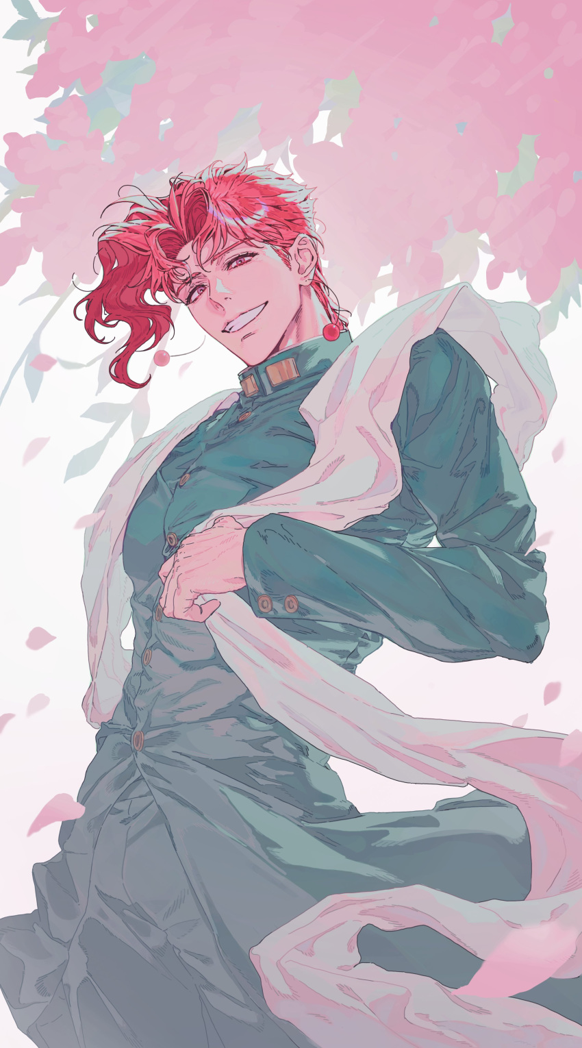 1boy, absurdres, cherry_blossoms, dangsineun_meotjyeo!, earrings, gakuran, hashtag-only_commentary, highres