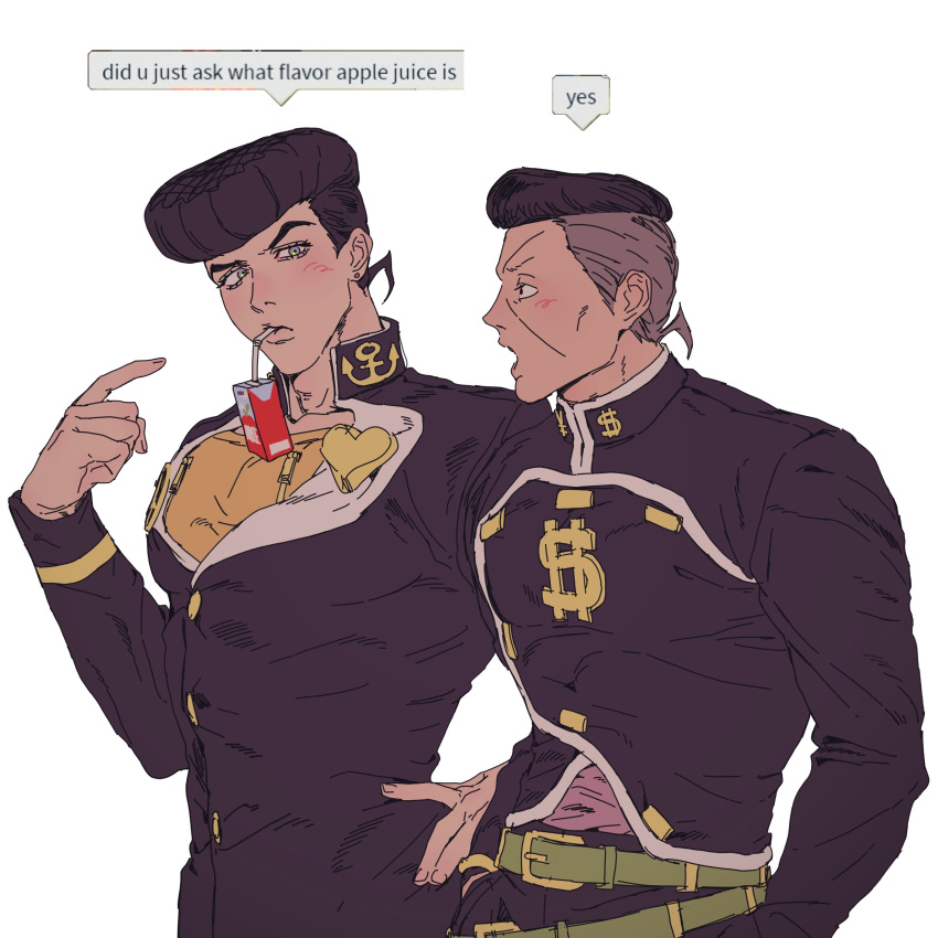 2boys, absurdres, black_hair, dangsineun_meotjyeo!, diamond_wa_kudakenai, dollar_sign, english_text, facial_mark