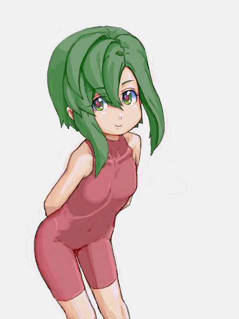 bad_id, bodysuit, flat_chest, green_eyes, green_hair, kazama_hazuki, oekaki, samurai_spirits