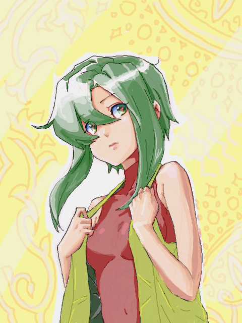 bodysuit, green_eyes, green_hair, kazama_hazuki, oekaki, samurai_spirits, skin_tight, sleeveless