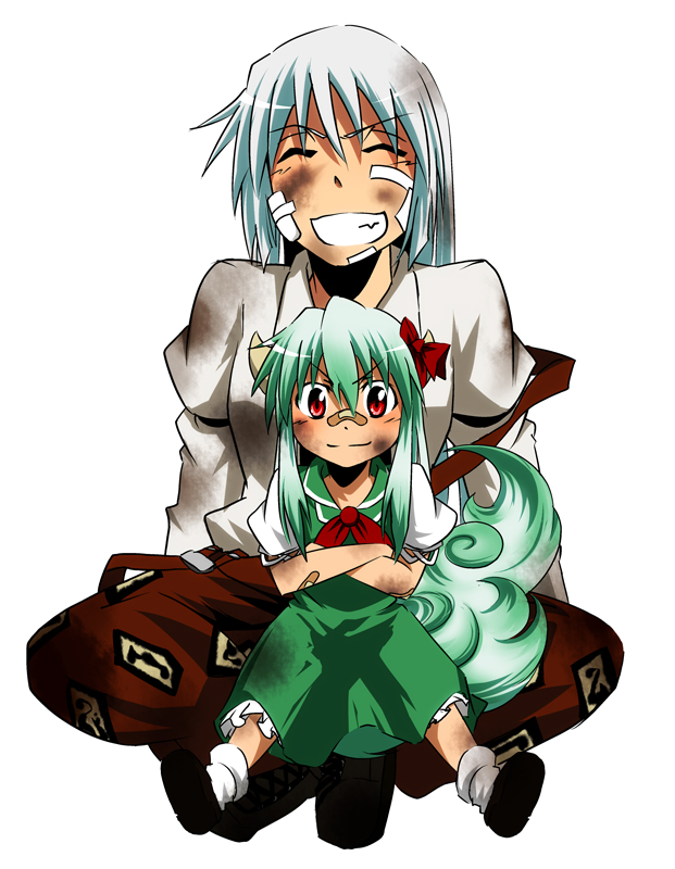 ascot, bandaid, bruise, closed_eyes, crossed_arms, dress, ex-keine, eyes_closed