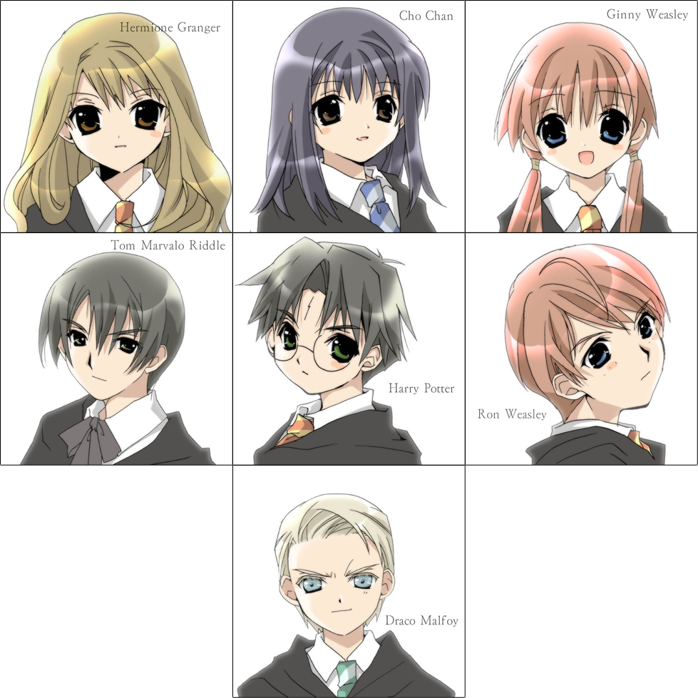 3girls, 4boys, black_hair, blonde_hair, blue_eyes, brown_eyes, brown_hair, cho_chang