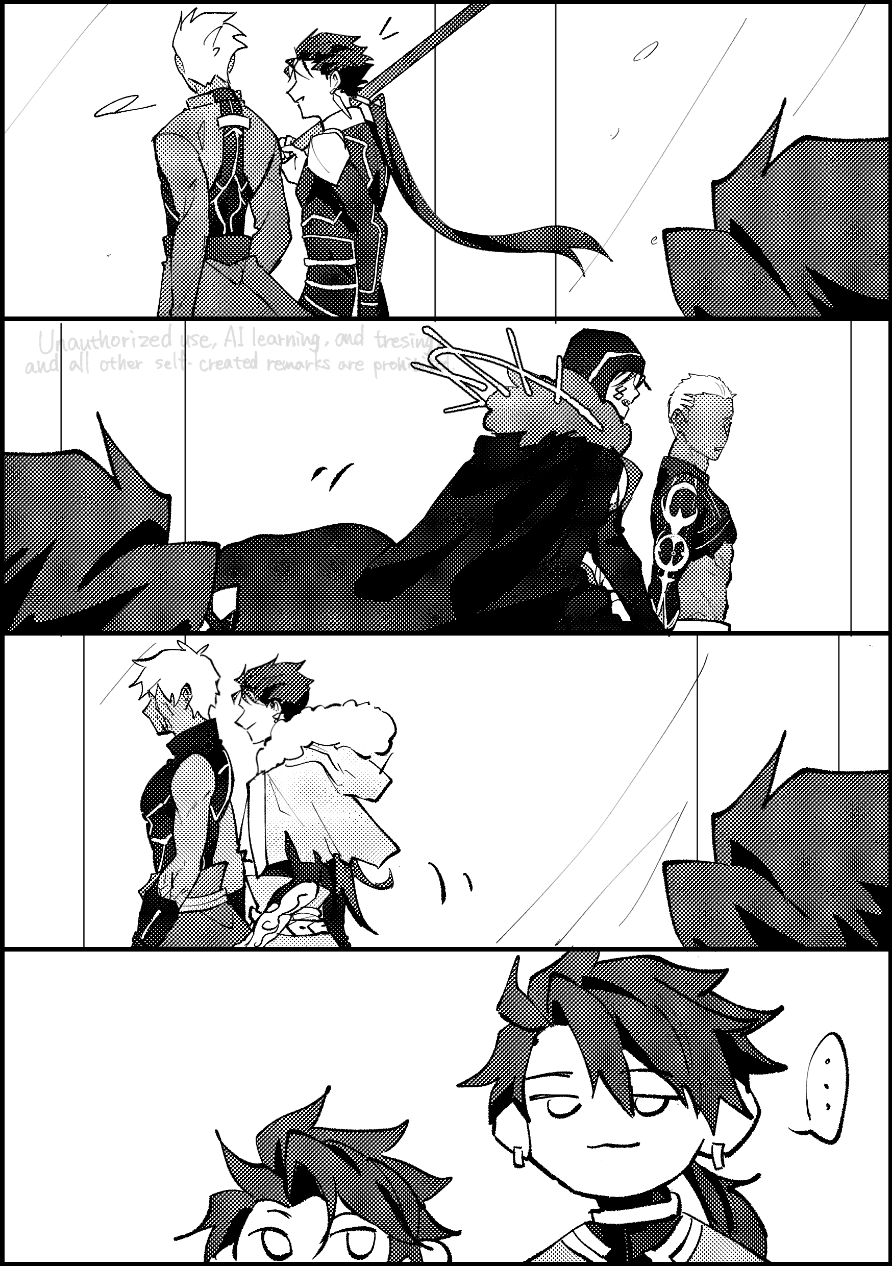 6+boys, absurdres, archer_(fate), archer_alter_(fate), buzz_cut, cape, code3755, commentary_request