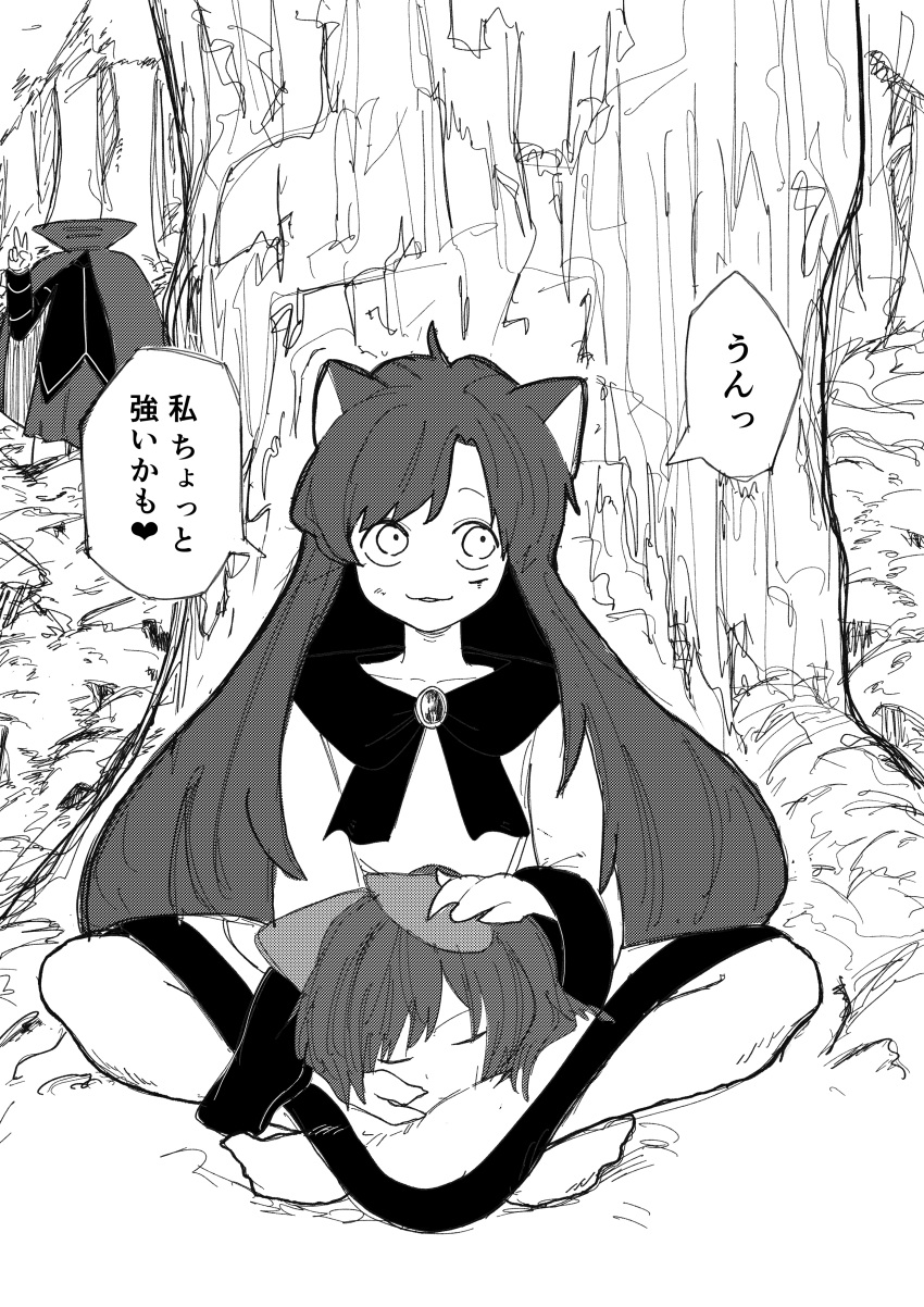 2girls, absurdres, animal_ears, bow, brooch, cape, collarbone, crossed_legs