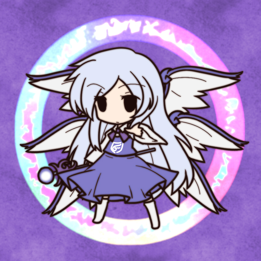 angel, blue_hair, blush, boots, chibi, fushigi_ebi, long_hair, multiple_wings