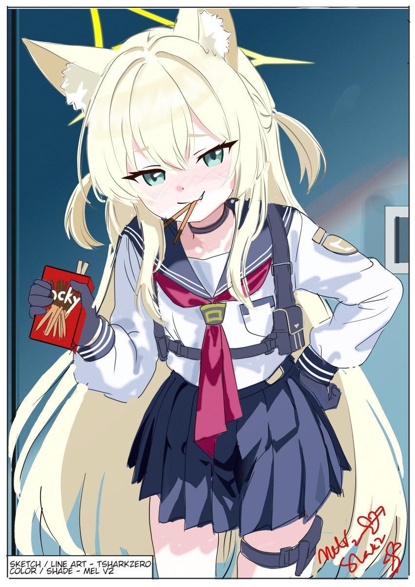 1girl, absurdres, animal_ear_fluff, animal_ears, aqua_eyes, black_choker, black_gloves, blonde_hair