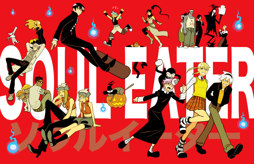 absurdres, azusa_yumi, black_star, blair_(soul_eater), blonde_hair, copyright_name, crona_(soul_eater), death_the_kid