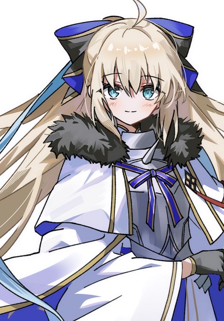 1girl, aesc_(fate), aesc_(savior)_(fate), ahoge, armor, black_bow, black_gloves, blonde_hair