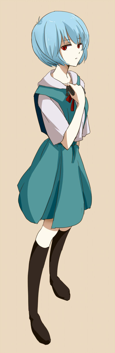 ayanami_rei, blue_hair, footwear, gaju, highres, long_image, neon_genesis_evangelion, red_eyes