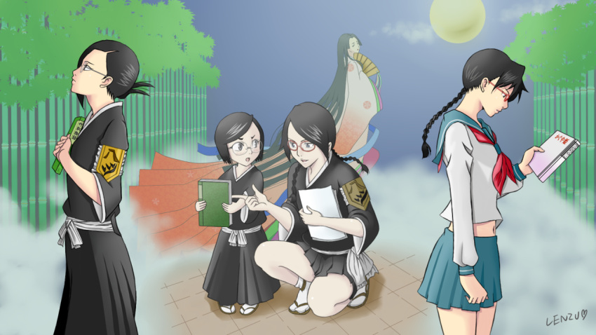 badge, bamboo, black_hair, bleach, bleach:_turn_back_the_pendulum, blue_eyes, book, braid