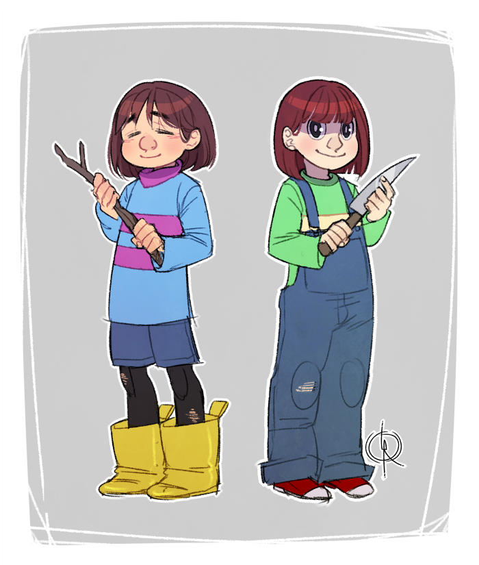 2015, 2d, 2others, ambiguous_gender, artist_logo, black_pantyhose, blue_overalls, blue_shirt