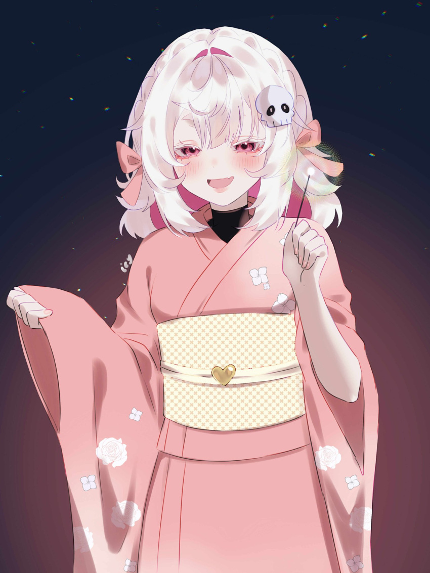 1girl, aegyo_sal, blush, colored_inner_hair, commentary, commission, cowboy_shot, english_commentary
