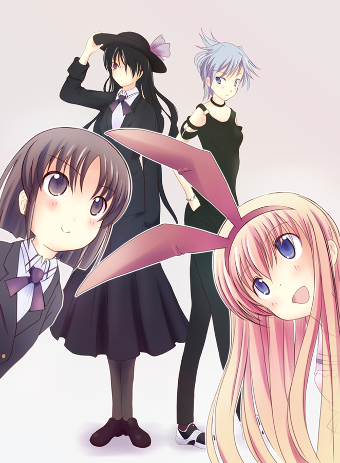 4girls, amae_koromo, anetai_toyone, animal_ears, black_eyes, blazer, blonde_hair, blue_eyes