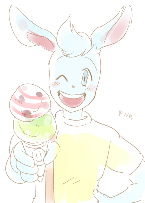 1boy, 2016, 2d, animal_ears, anthro, artist_name, blue_eyes, blue_fur, digital_media, food, furry, furry_male, hair_tuft, hand_on_own_waist, holding, holding_food, holding_ice_cream, holding_ice_cream_cone, ice_cream, ice_cream_cone, looking_at_viewer, male, male_focus, male_only, mammal, nice_cream_guy, one_eye_closed, open_mouth, powaro02, rabbit, rabbit_boy, rabbit_ears, simple_background, smile, solo, straight-on, teeth, undertale, utdr_(toby_fox), white_background