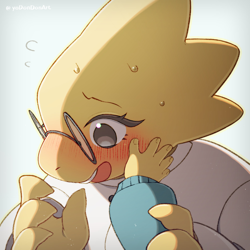 1:1, 1girl, 1other, 2024, 2d, alphys, anthro, arm_grab