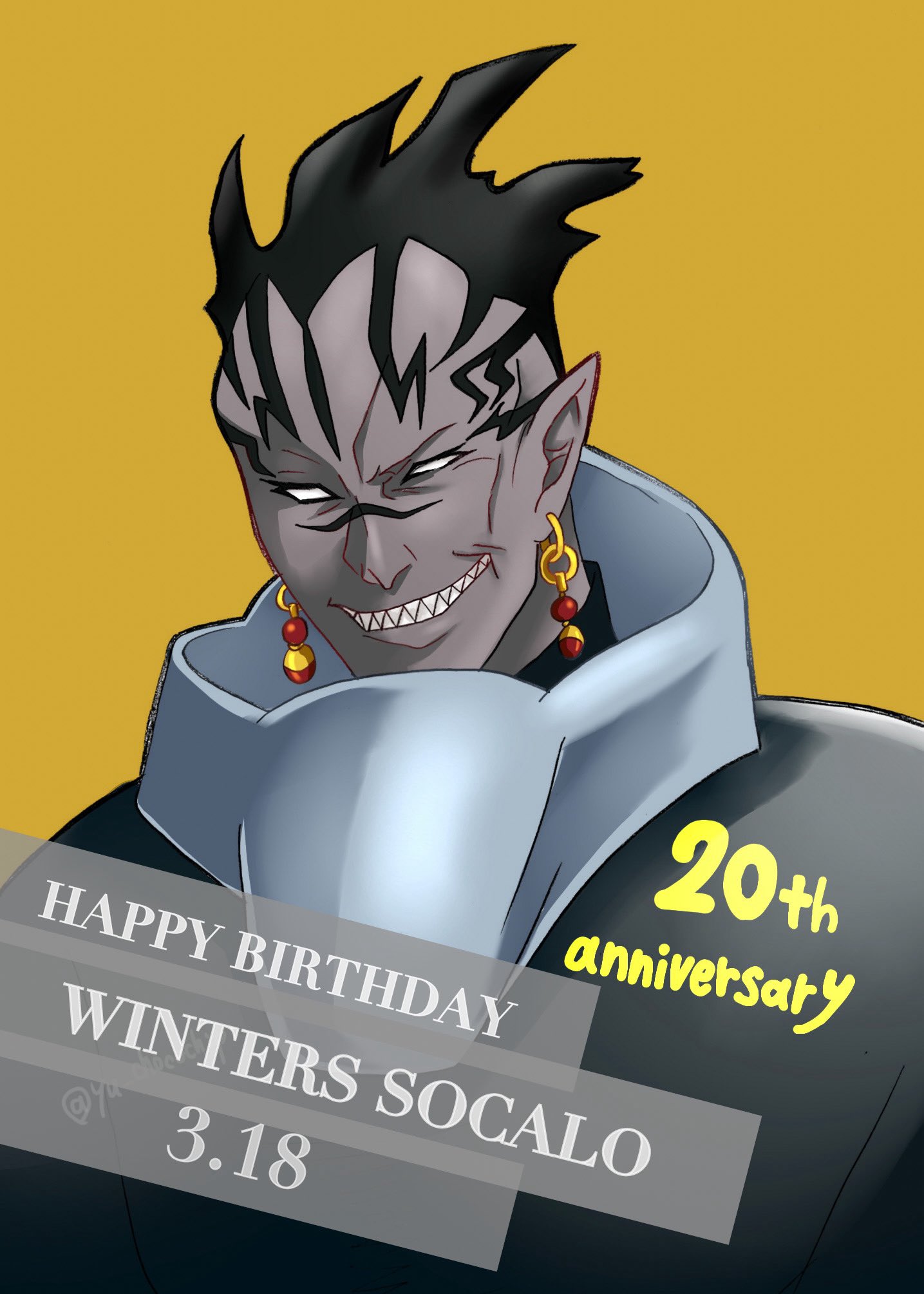 1boy, anniversary, artist_name, birthday, black_hair, black_shirt, blank_eyes, colored_skin