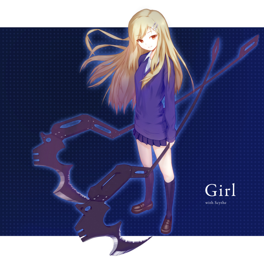blonde_hair, brown_hair, dual_wielding, hair_ornament, hairclip, highres, kneehighs, long_hair
