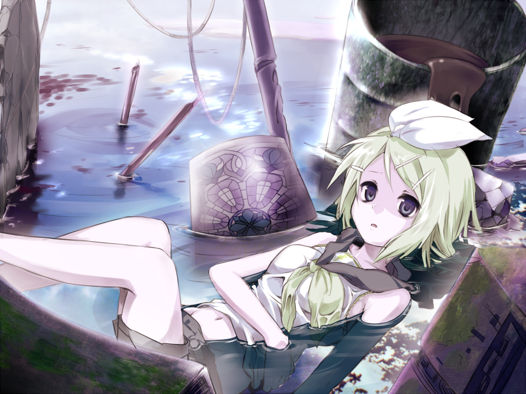kagamine_rin, lying_down, sad, solo, tagme, underwater, vocaloid, water
