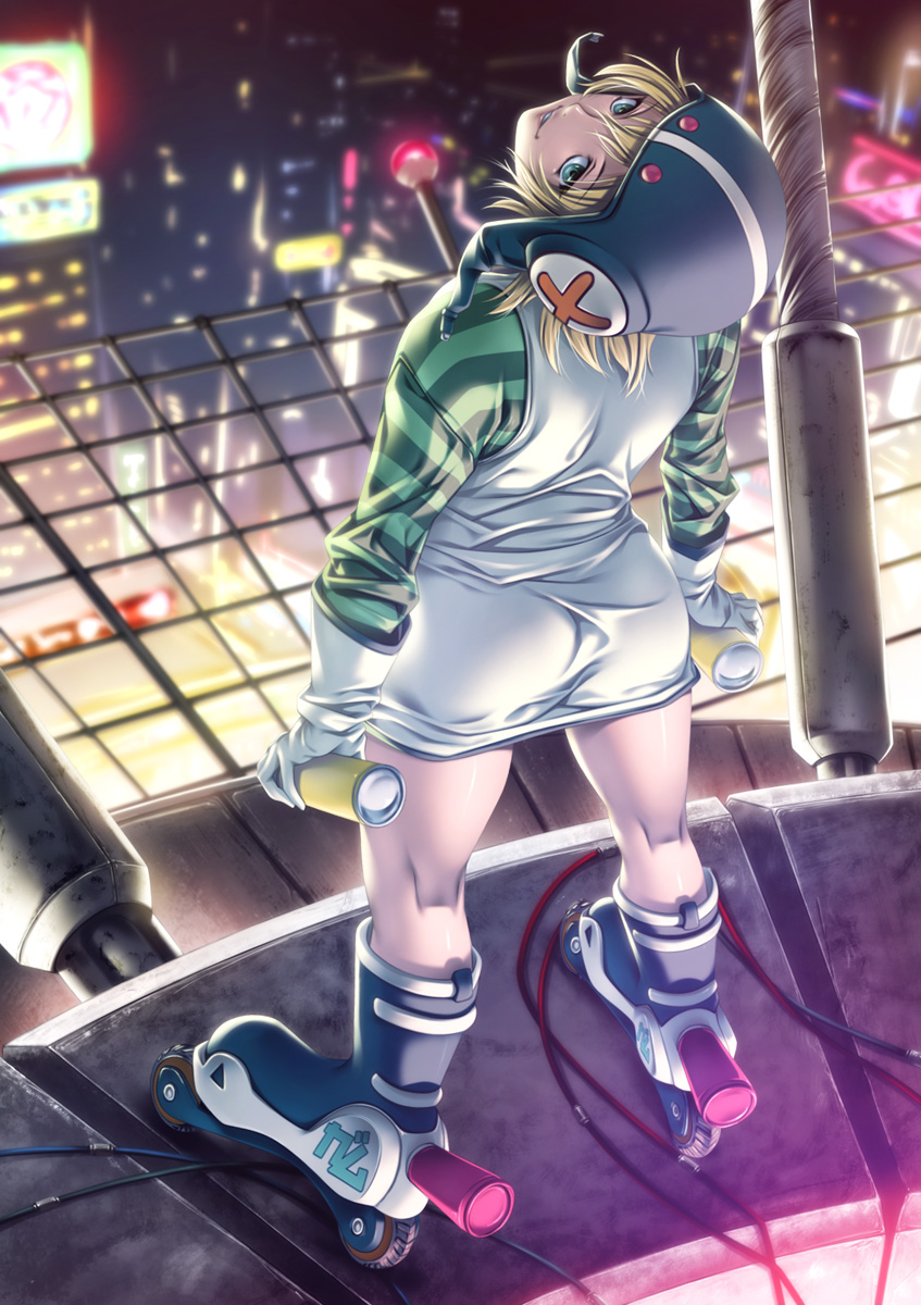 blonde_hair, gum_(jsr), helmet, highres, jet_set_radio, kneepits, rezi, sega