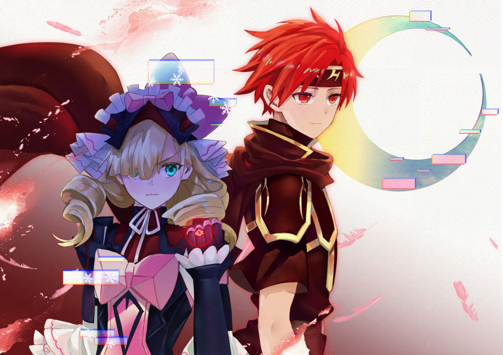 1boy, 1girl, armor, black_armor, blonde_hair, blue_eyes, dark_persona, fire_emblem