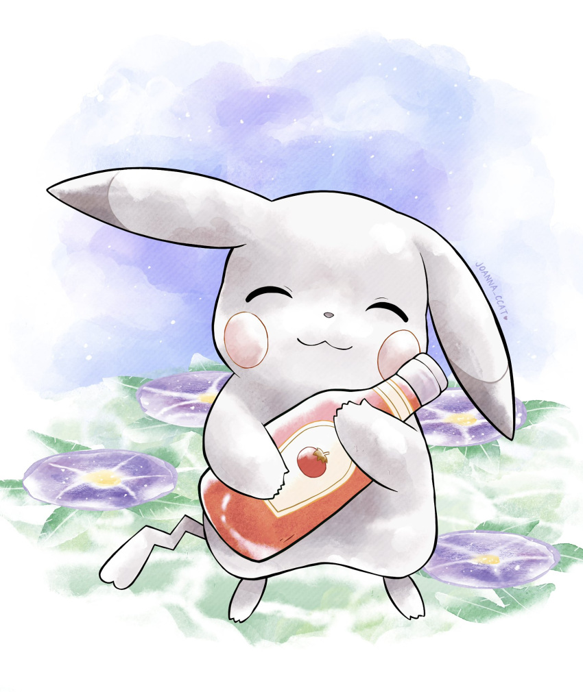 alternate_color, alternate_form, bottle, closed_eyes, closed_mouth, droopy_ears, ears_down, facing_viewer