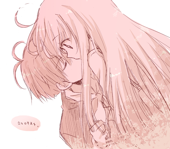 kiss, kousetsu, loki_(matantei_loki_ragnarok), long_hair, matantei_loki_ragnarok, monochrome, school_uniform, serafuku