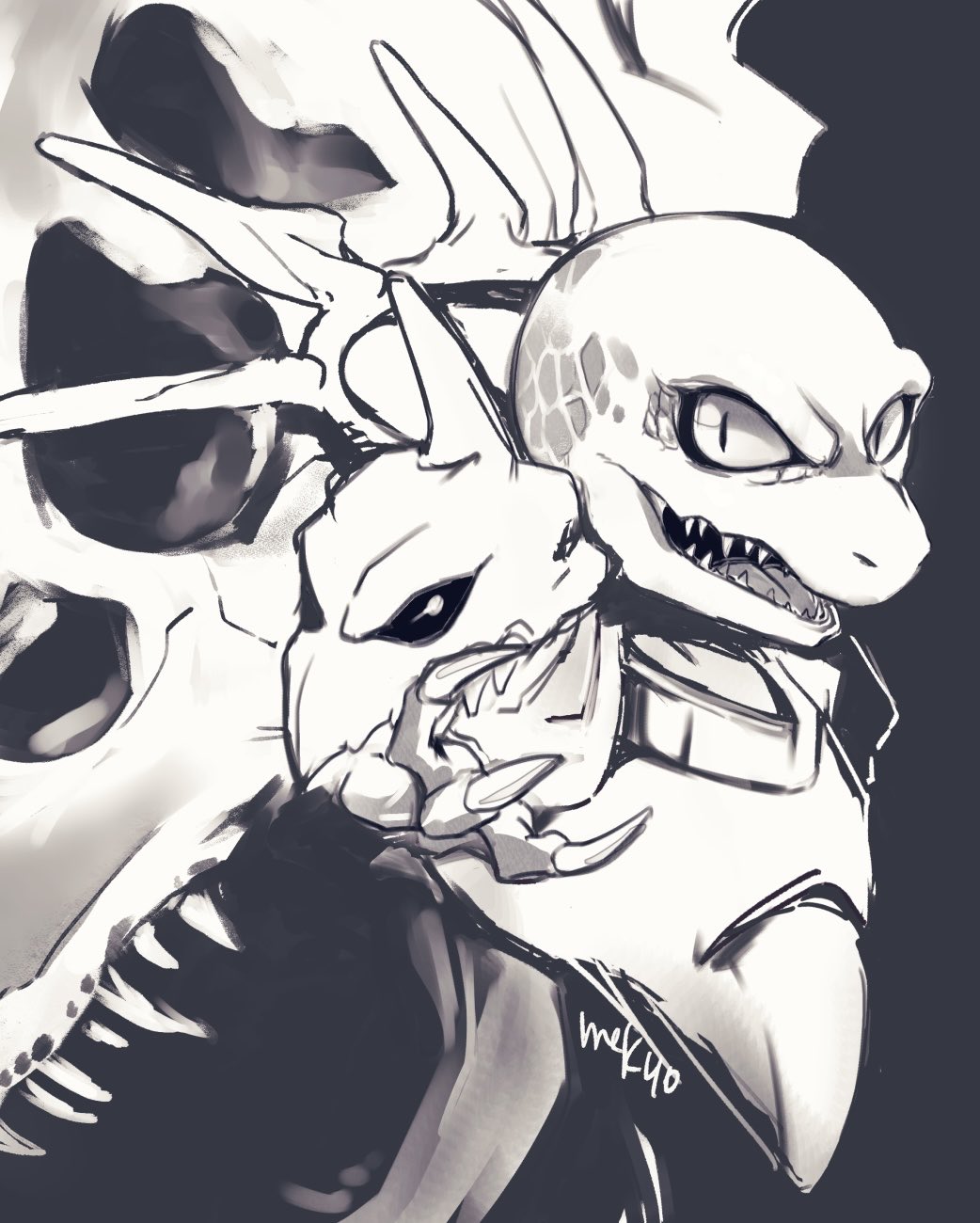 1girl, armor, artist_name, azala, bald, black_background, breastplate, chrono_trigger