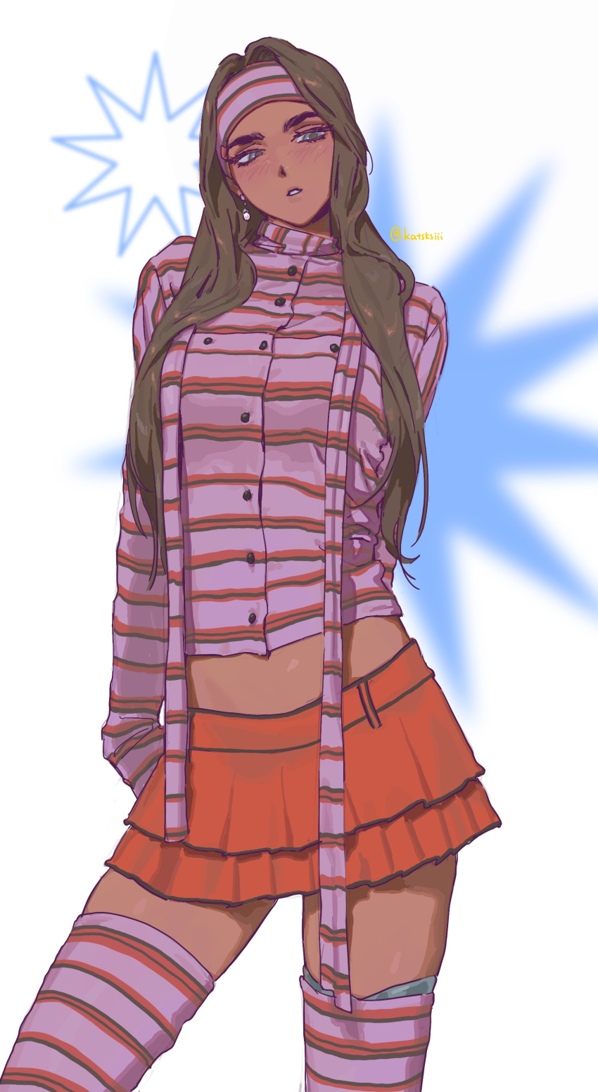 1girl, absurdres, alien_stage, brown_hair, buttons, commentary, cosplay, cowboy_shot