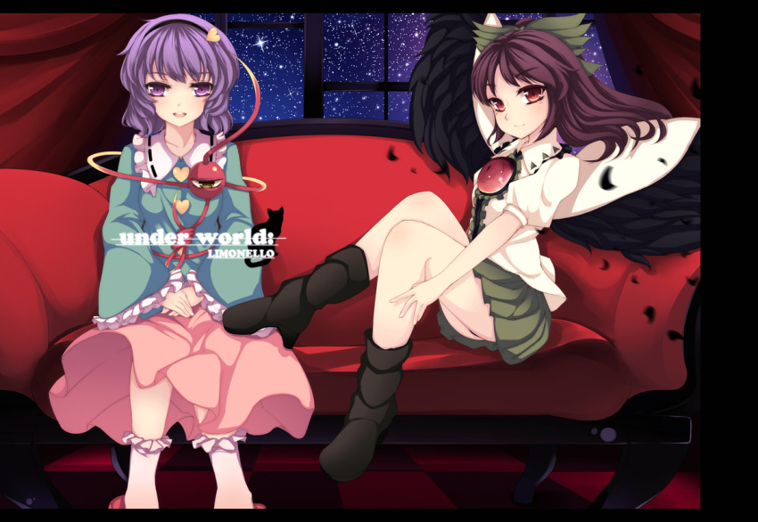 black_hair, brown_eyes, couch, cover, cover_page, hairband, komeiji_satori, moccy