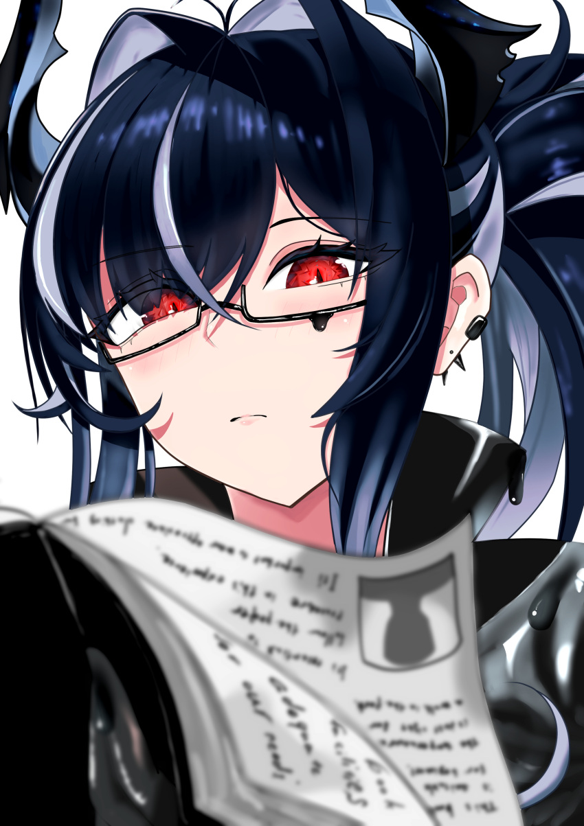1girl, absurdres, antenna_hair, bahamut_(nikke), black_gloves, black_hair, black_jacket, black_liquid