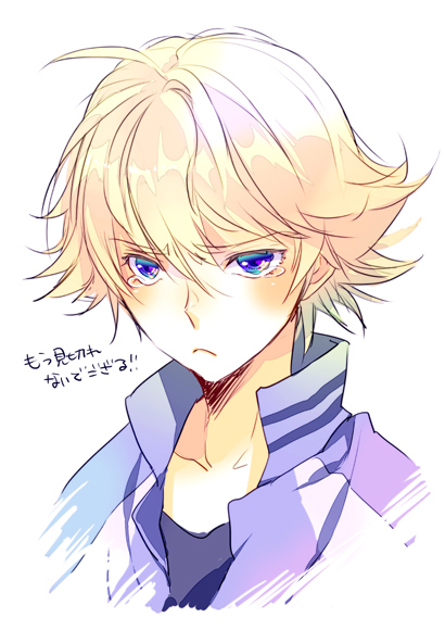bad_id, blonde_hair, blue_eyes, frown, hiramatsu_(rama), ivan_karelin, jacket, letterman_jacket