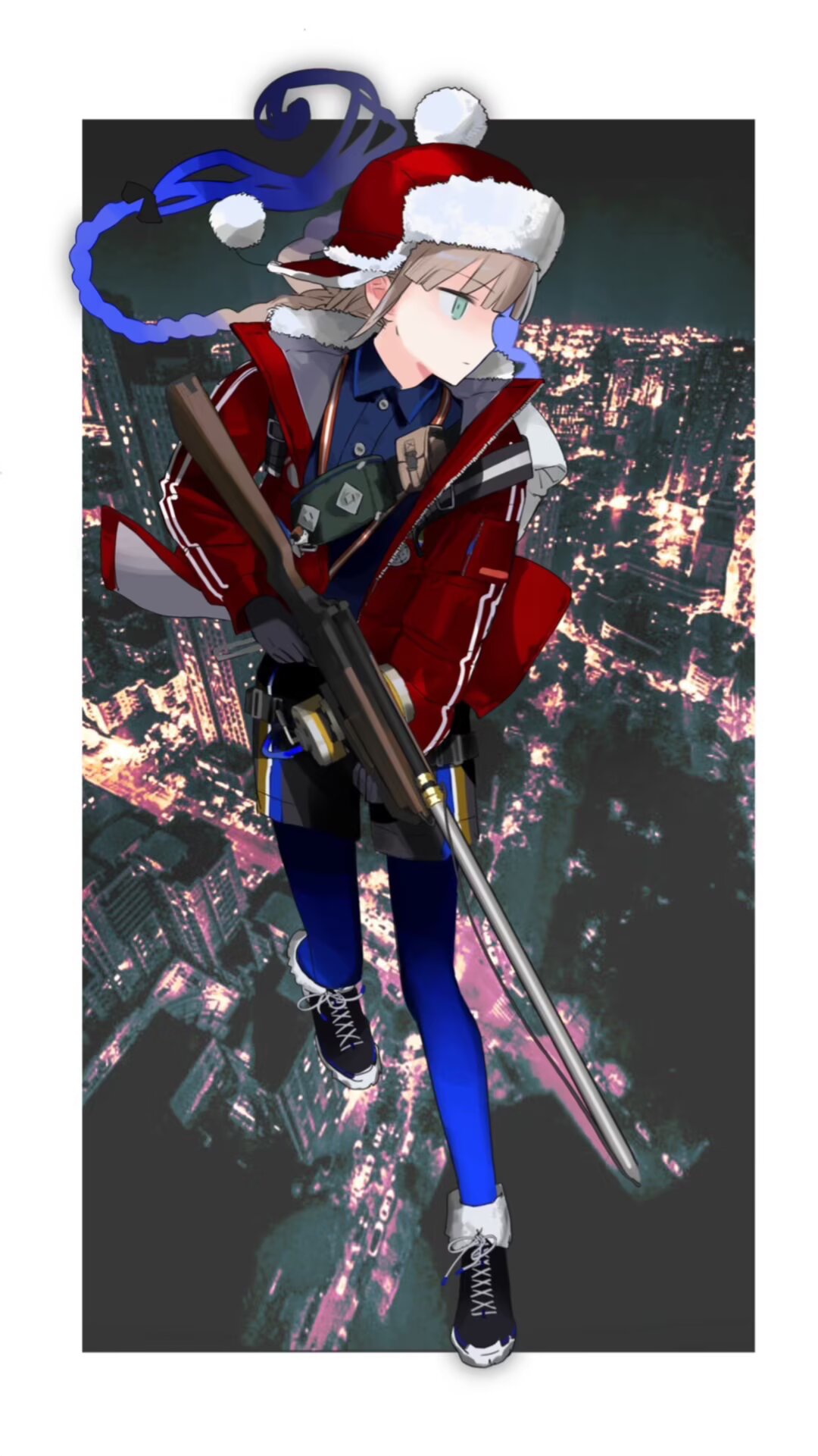 1boy, black_shorts, blue_hair, blue_pantyhose, blue_shirt, boots, brown_hair, captain_nemo_(fate)