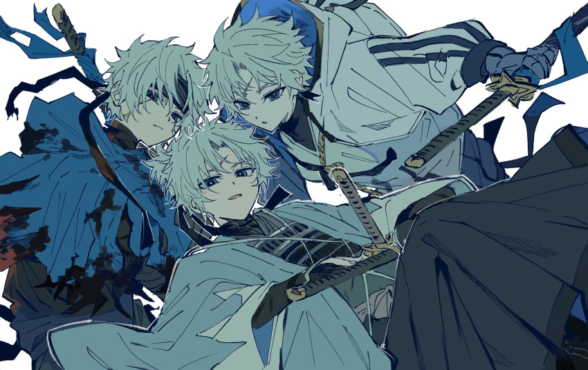 aqua_haori, arm_guards, armor_under_clothes, bandaged_arm, bandaged_neck, bandaged_torso, bandages, bandana
