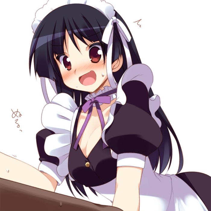 :d, blush, brown_eyes, choker, hoppege, jewel_pet_sunshine, jewelpet_(series), jewelpet_sunshine, maid, maid_headdress, mizushiro_kanon, open_mouth, ribbon, smile, solo, sweat