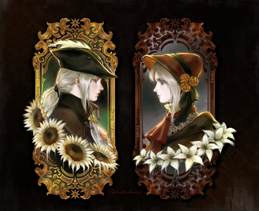 2girls, artist_name, ascot, black_cloak, black_hat, black_jacket, blood, blood_on_clothes