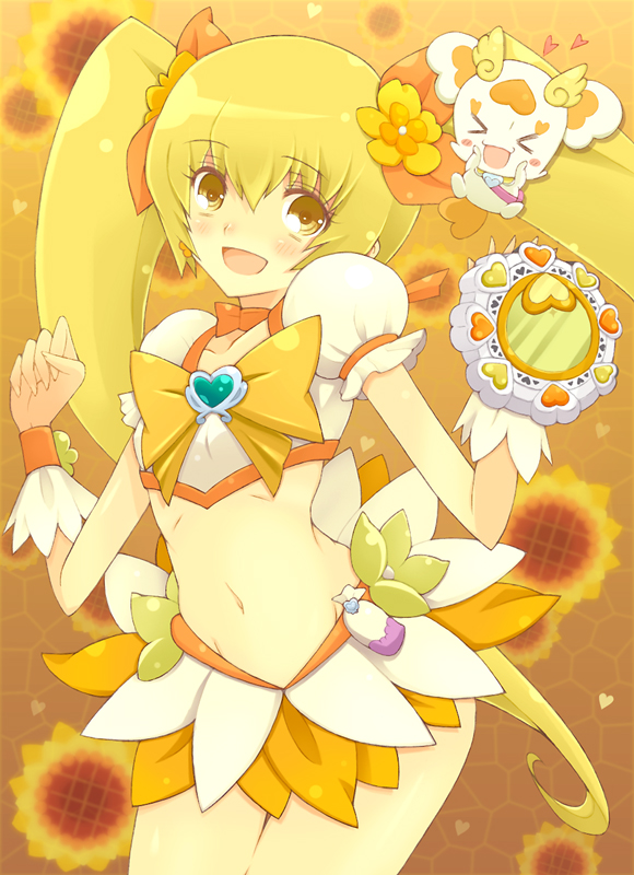 cure_sunshine, flower, hair_ribbon, heart, heartcatch_precure!, instrument, kannagi_kaname, long_hair