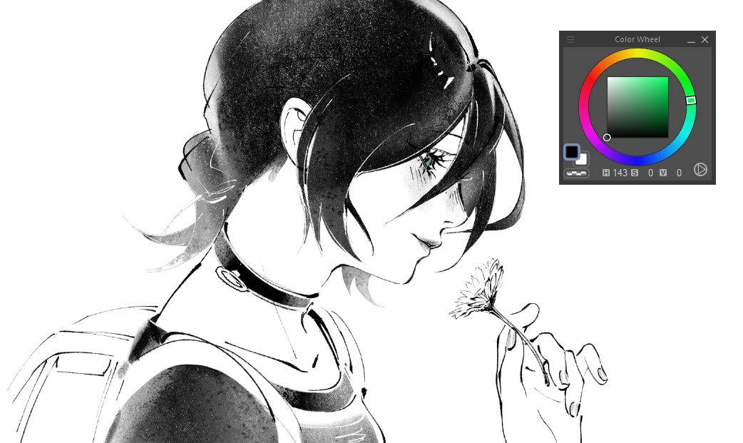 1girl, art_program_in_frame, backpack, bag, black_choker, black_hair, black_sleeves, blush