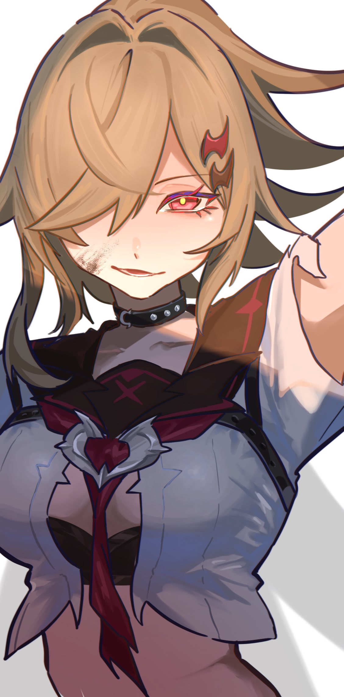 1girl, black_choker, blonde_hair, chenxue_(astralop), chenxue_(honkai_impact), choker, duoyun_de_tiankong, hair_ornament