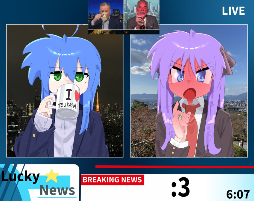 :3, ahoge, angry, black_ribbon, blue_eyes, blue_hair, blue_jacket, blush