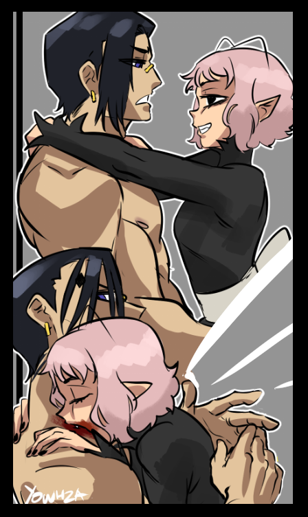 bite_mark, biting, kagurabachi, kuguri_(kagurabachi), vampire, yowhza
