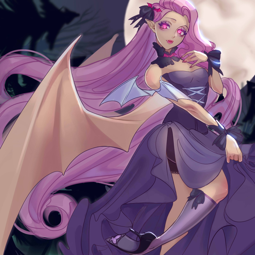 1girl, absurdres, aegyo_sal, animification, bat_girl, bat_wings, bow, colored_skin