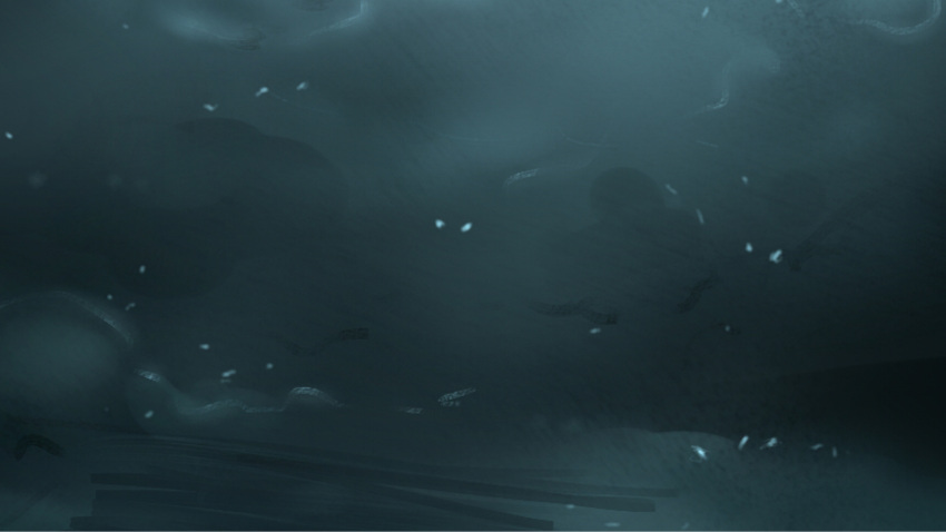 arrapso, creature, dim_lighting, fog, glowing, glowing_eyes, green_theme, highres