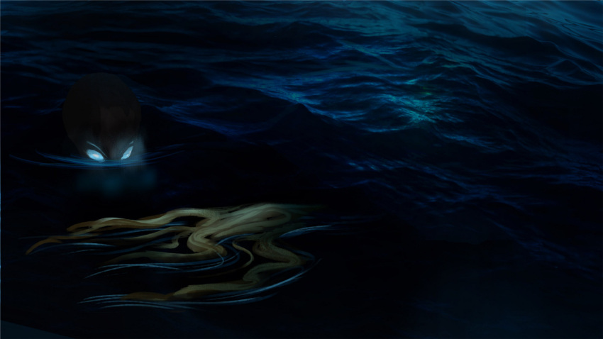 2others, arrapso, asphyxiation, creature, drowning, empty_eyes, floating_hair, glowing