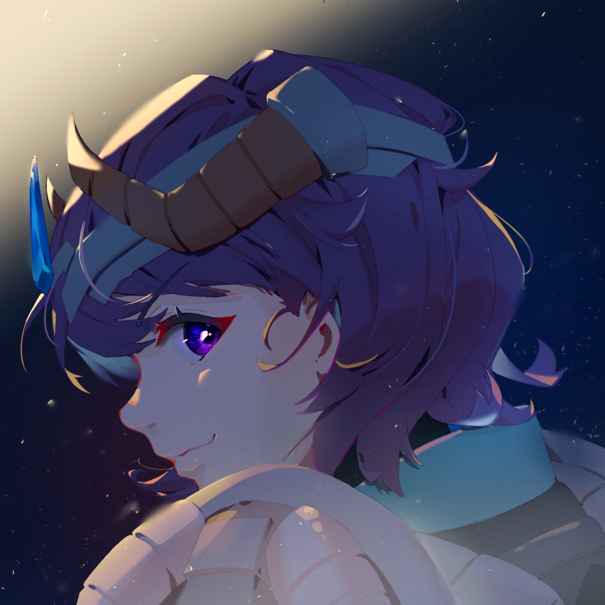 1girl, armor, blue_background, blue_eyes, blue_hair, collar, cropped_shoulders, dsprite23